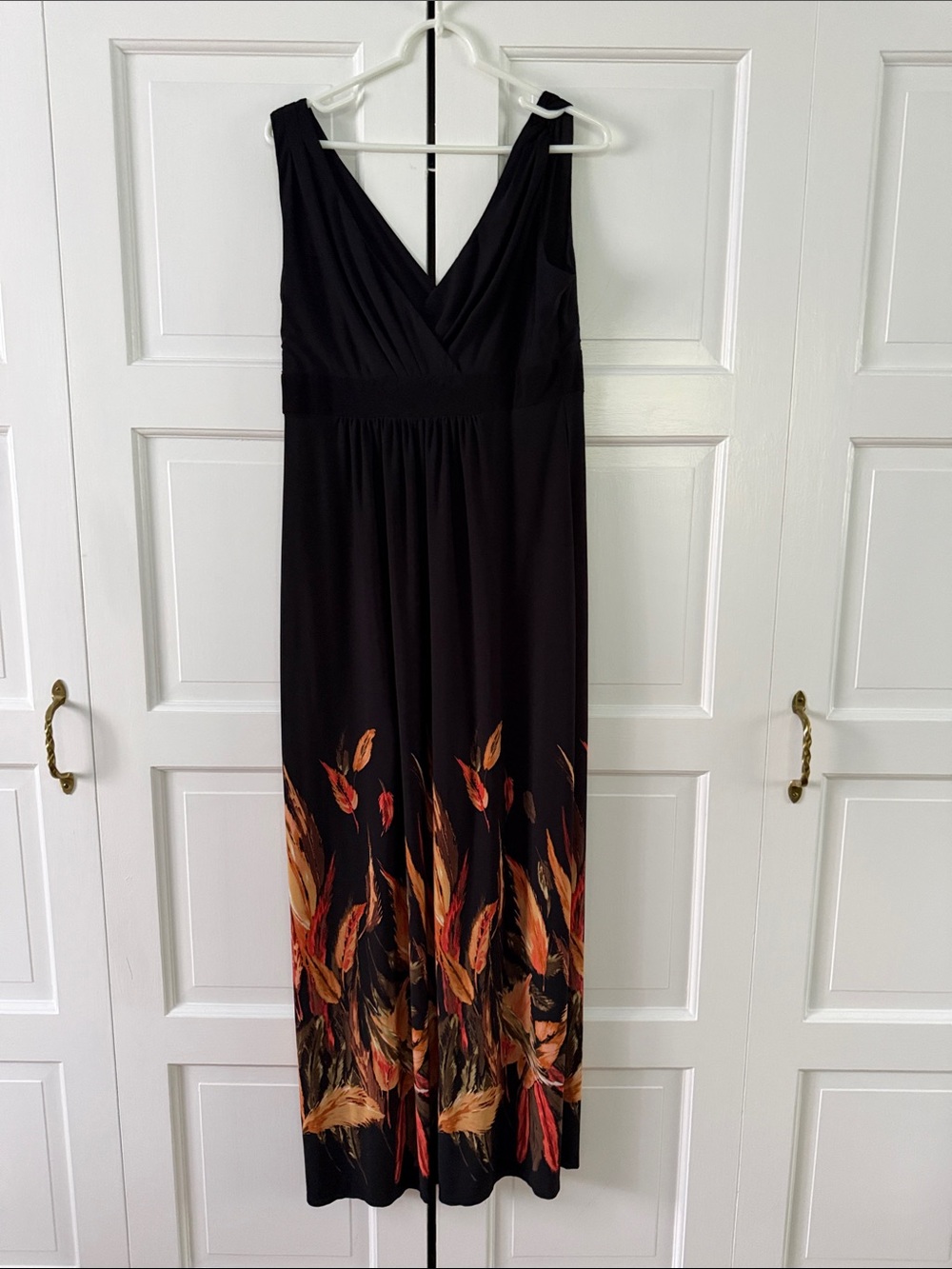 Ronni Nicole Black Maxi Dress with Warm Floral Hem